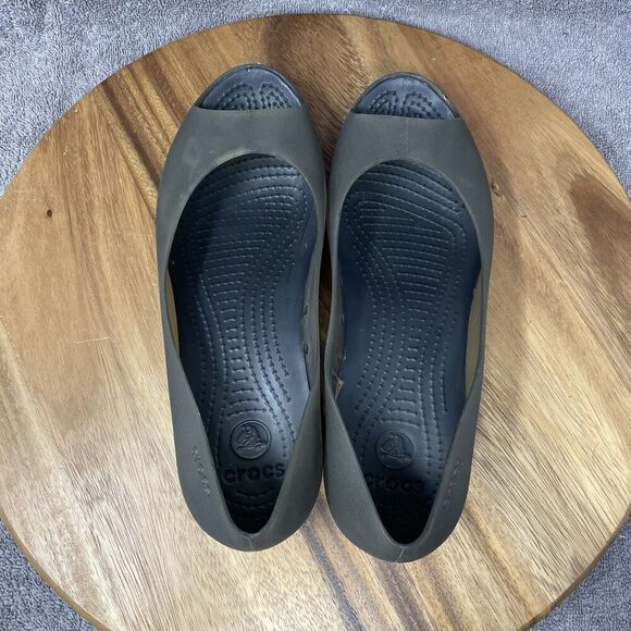 Crocs Sandals Women's Size 9 Adrina Flats Olive Slip On Casual Peep Toe Jelly - Picture 5 of 8